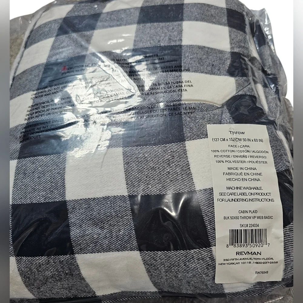 Eddie Bauer Cabin Plaid Black Fleece And Sherpa Throw/Blanket 50